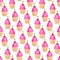 Seamless pattern with cupcakes . Cute background in watercolor. Sweet fashion print. Birthday invitation decoration.