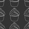 Seamless pattern with cupcakes. Vector hand drawn Illustration. Line art style dessert isolated on gray background.