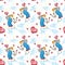 Seamless pattern, Cupid with a harp in the clouds