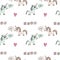 Seamless pattern with cuple little Unicorn with heart isolated on white