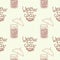Seamless pattern with cups of cocoa for takeaway and rain