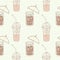 Seamless pattern with cups of cocoa for takeaway and rain