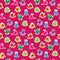 Seamless pattern with cute aliens on a pink background