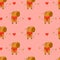 Seamless pattern. Cute animal capybara with heart on pink background. Vector illustration for festive design, romantic