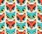 Seamless pattern with cute animal muzzles in flat style.