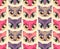 Seamless pattern with cute animal muzzles in flat style