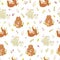 Seamless pattern with cute animals families polar and brown bears, sloth