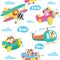 Seamless pattern with cute animals flying on a airplanes hand drawn vector