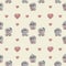 Seamless pattern. Cute animals - Little cute hares - girls and boys - with a scarlet heart, a flower and a gift in their paws on a