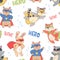 Seamless pattern with cute animals superheroes.