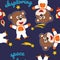 Seamless pattern cute astronaut bear in space with cartoon style. space rockets  planets  stars. Creative vector childish