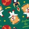 Seamless pattern cute astronaut lion in space with cartoon style. space rockets  planets  stars. Creative vector childish