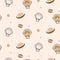 Seamless pattern with cute astronauts and cartoon planet stars comets.