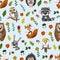 Seamless pattern with cute baby animals andflowers for kids. Bear, raccoon, rabbit, fox and other.