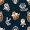 Seamless pattern with cute baby animals for kids. Bear, raccoon, rabbit, fox and other.