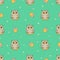 Seamless pattern with cute baby owls and acorns