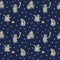 Seamless pattern with cute baby penguins with ice cream. Winter illustration. Watercolor on dark blue background.