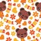 Seamless pattern of cute bear, flower and heart cartoon illustration for kid wrapping paper