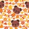 Seamless pattern of cute bear, flower and heart on striped background cartoon illustration for kid wrapping paper