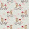 Seamless pattern of cute bear ride a bike in Valentine background