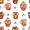 Seamless pattern of cute bear wear chinese clothing mean lucky hold orange