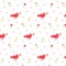 Seamless pattern with cute bird, love letter, flowers and hearts