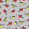 Seamless pattern with cute birds bullfinches and tits in winter