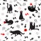 Seamless pattern with cute black Meow cats