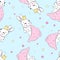 Seamless pattern cute bunny in a crown and a mantle with stars princess childish rabbit print for textile vector illustration
