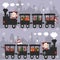 Seamless pattern cute cartoon 2019 Happy New Year and Marry Christmas piggy with train, city and gift