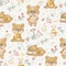 Seamless pattern from cute cartoon baby bears sleep with rabbit toy