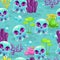 Seamless pattern with cute cartoon baby octopus