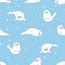 Seamless pattern cute cartoon baby Seal Pups on blue.