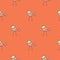 Seamless pattern with cute cartoon birds on red background. Funny doodle chicks wallpaper. Line art animals print.