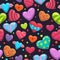 Seamless pattern with cute cartoon bright hearts