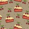 Seamless pattern with cute cartoon cakes and fruits for fabric print, textile, gift wrapping paper. colorful vector for kids