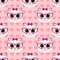 Seamless pattern with cute cartoon cat and heart on pink background. Kitty print