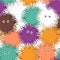 Seamless pattern with cute cartoon colorful fluffy round characters.