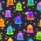 Seamless pattern with cute cartoon colorful slimy characters and blobs.