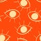 Seamless pattern with cute cartoon eyes in abstract style. Beige graphic drawnig of eyeballs with eyelashes on orange background
