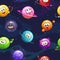 Seamless pattern with cute cartoon funny planets.