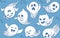 Seamless pattern of cute cartoon ghosts with different faces