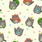 Seamless pattern with cute cartoon grey cats