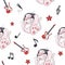Seamless pattern with cute cartoon kittens with headphones on white background