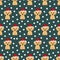 Seamless pattern with cute cartoon Labrador. Christmas pattern. Vector illustration.