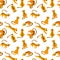 Seamless pattern with cute cartoon leopards