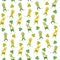 Seamless pattern with cute cartoon leprechauns flying on shamrock