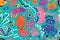 Seamless pattern with cute cartoon marine creatures. Flat simple style vector background
