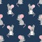 Seamless pattern with cute cartoon mice. Vector watercolor mouse background