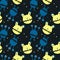 Seamless pattern with cute cartoon monster and stars and moon. Modern flat design.